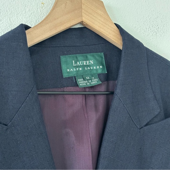 Lauren Ralph Lauren Linen Blazer Sz 12 Navy Double Breasted Crest Buttons Preppy - Picture 7 of 16